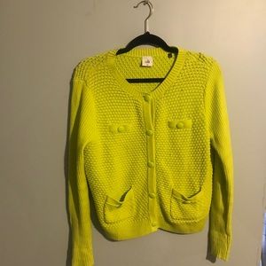Cabi neon green button up knit cardigan